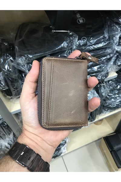 LUCCACCI Нов кожен калъф за карти и портфолио за пари Crazy Leather - кестеняв, естествена кожа