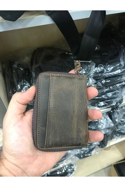 LUCCACCI Νέα Crazy Leather θήκη κάρτας και χαρτοφυλάκιο νομισμάτων - καφέ, γνήσιο δέρμα