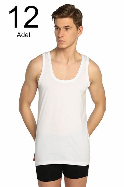 Seher Tricot de corp alb pentru bărbați, pachet de 12, din bumbac pieptănat clasic ELF568S0001CCM12