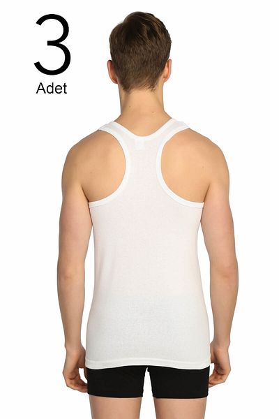 Seher Tricou cu bretele alb pentru bărbați, pachet de 3, cu nervuri