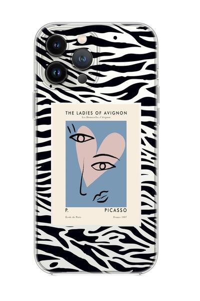 mooodcase Iphone 14 Pro Uyumlu Picasso Desenli Şeffaf Silikonlu Telefon Kılıfı