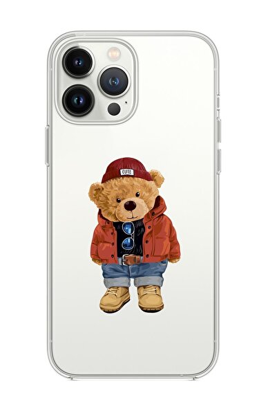 mooodcase Iphone 14 Pro Max Uyumlu Teddy Bear Desenli Şeffaf Silikonlu Telefon Kılıfı