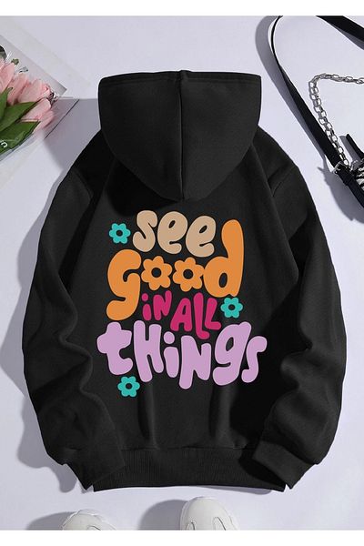 Deocept Hanorac oversize cu imprimeu See Good, negru