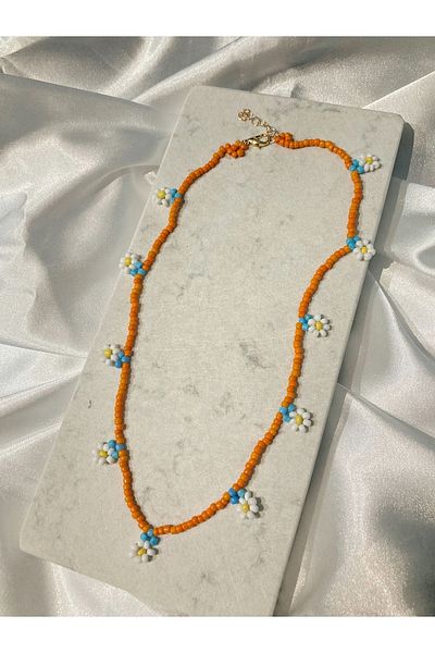 SWORDS CONCEPT Orange Color Handmade Daisy Bead Necklace