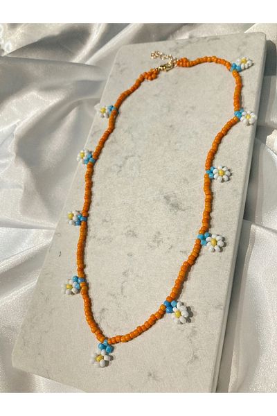 SWORDS CONCEPT Orange Color Handmade Daisy Bead Necklace
