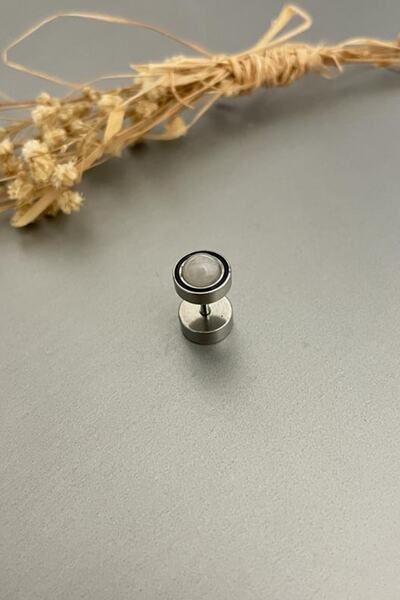 Jaida Moda Unisex Gümüş Sedef Taşlı Çelik Helix Piercing Küpe