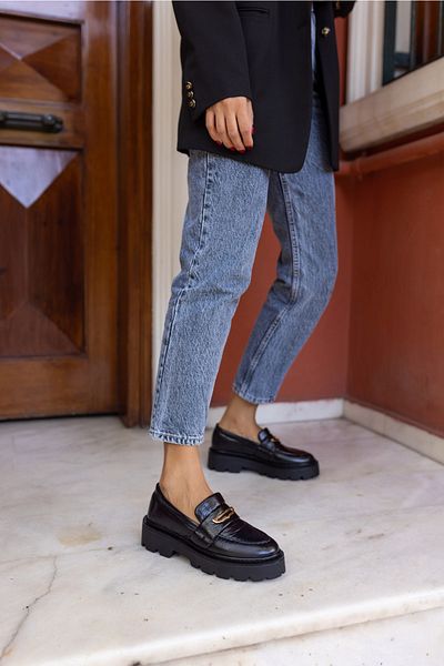 ANGELİNA JONES Crespo Women's Black Buckle Detail Parachute Loafer Shoes
