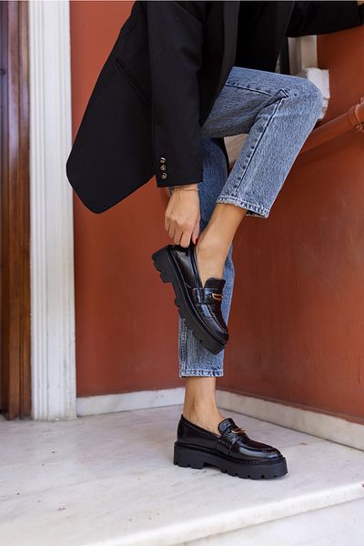 ANGELİNA JONES Crespo Women's Black Buckle Detail Parachute Loafer Shoes