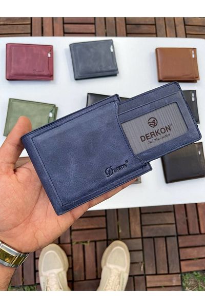 DERKON Noyi Vintage Leather Dark Blue Wallet
