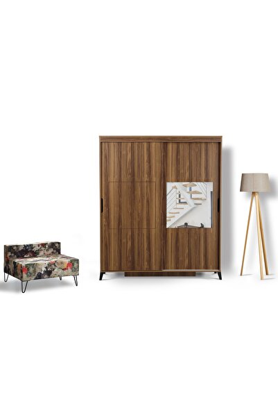 PASİFİC HOME Huga Sürgülü 2 Kapaklı Aynalı Gardırop, Ceviz ,150cm