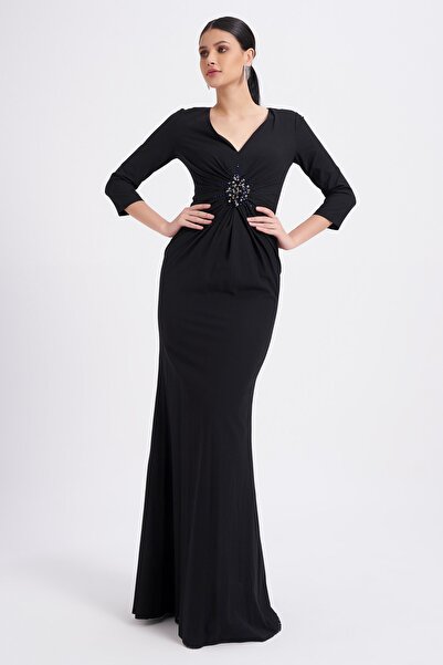 Balizza Blz-Half Sleeve Front Accessory Evening Dress