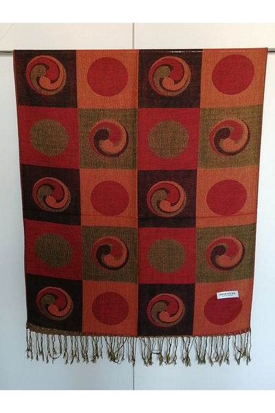 Butik Tülin Unisex Authentic Viscous Multi-Colored Patterned Double-Sided Tasseled Soft Shawl Made in India