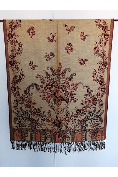 Butik Tülin Unisex Authentic Viscous Multi-Colored Patterned Double-Sided Tasseled Soft Shawl Made in India