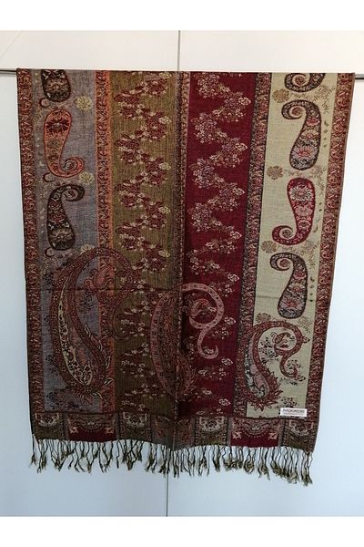 Butik Tülin Unisex Authentic Viscous Multi-Colored Patterned Double-Sided Tasseled Soft Shawl Made in India