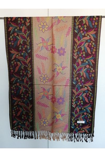 Butik Tülin Unisex Authentic Acrylic Multi-Colored Patterned Soild Textured Tasseled Soft Shawl Made in India