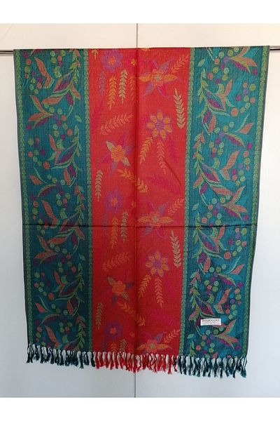 Butik Tülin Unisex Authentic Acrylic Multi-Colored Patterned Soild Textured Tasseled Soft Shawl Made in India