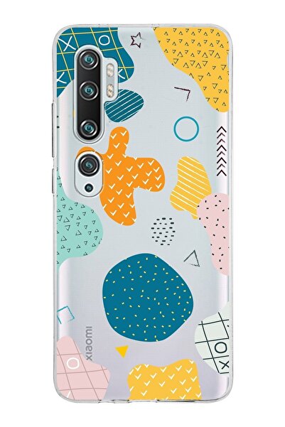 PrintiFy Xiaomi Mi Note 10 Uyumlu Kapak Geometrik Şekiller Tasarımlı Şeffaf S...