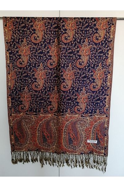 Butik Tülin Unisex Authentic Viscous Multicolor Patterned Soild Textured Tasseled Soft Shawl Made in India