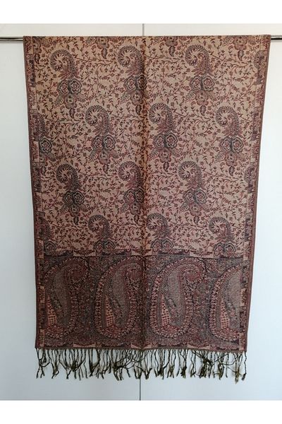 Butik Tülin Unisex Authentic Viscous Multicolor Patterned Soild Textured Tasseled Soft Shawl Made in India