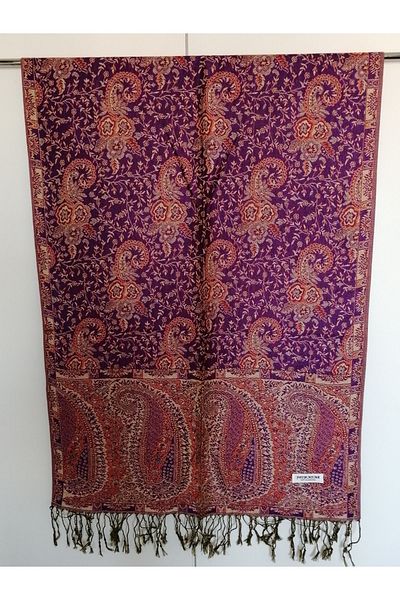 Butik Tülin Unisex Authentic Viscous Multicolor Patterned Soild Textured Tasseled Soft Shawl Made in India