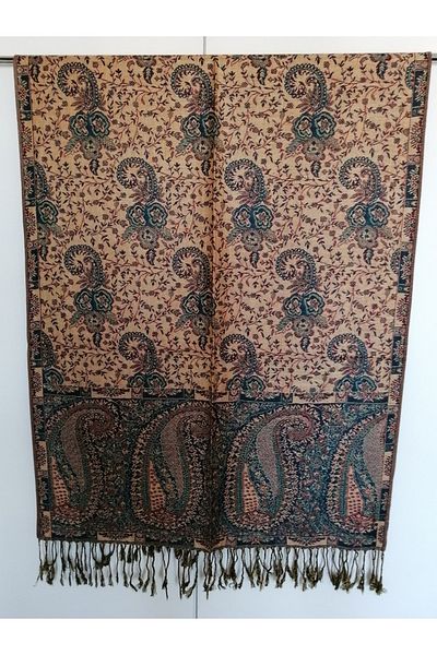 Butik Tülin Unisex Authentic Viscous Multicolor Patterned Soild Textured Tasseled Soft Shawl Made in India