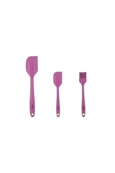 Tantitoni Cherry Colored 3-Piece Silicone Spatula and Brush Set