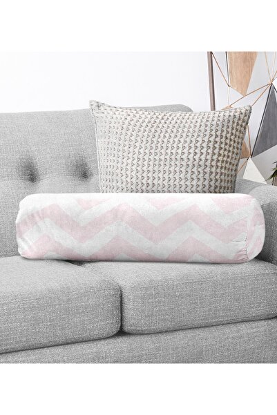 Realhomes Ružičasti jastuk cilindričnog oblika sa zigzag uzorkom, digitalno š...