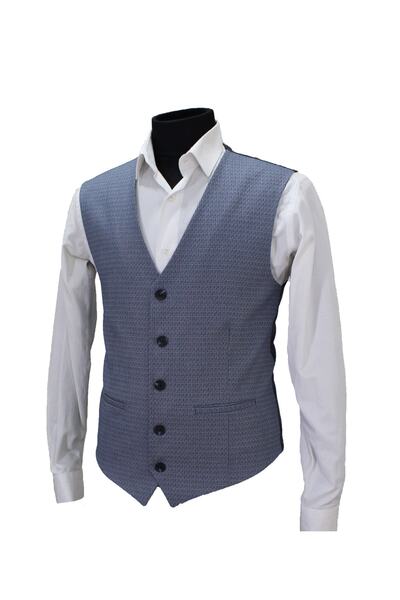 MENTOR REGALO Чоловічий жилет з V-подібним коміром, синій з візерунком 50425