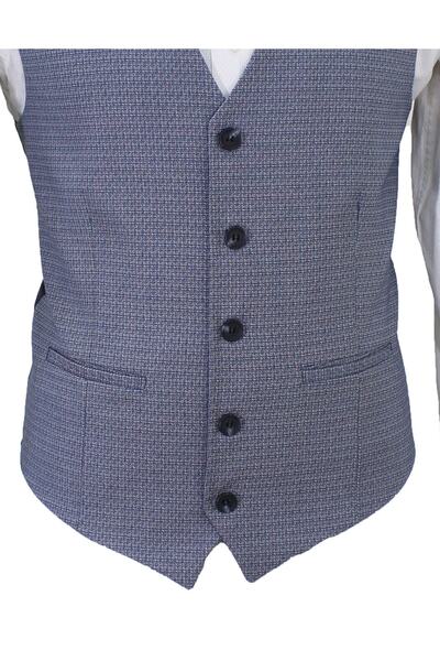 MENTOR REGALO Чоловічий жилет з V-подібним коміром, синій з візерунком 50425