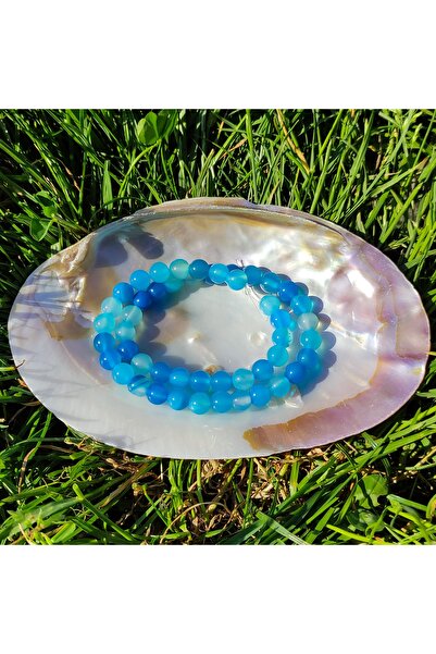 DOĞAL TAŞ DELİSİ Sequină de piatră naturală de agat albastru (8 mm) (cu certi...