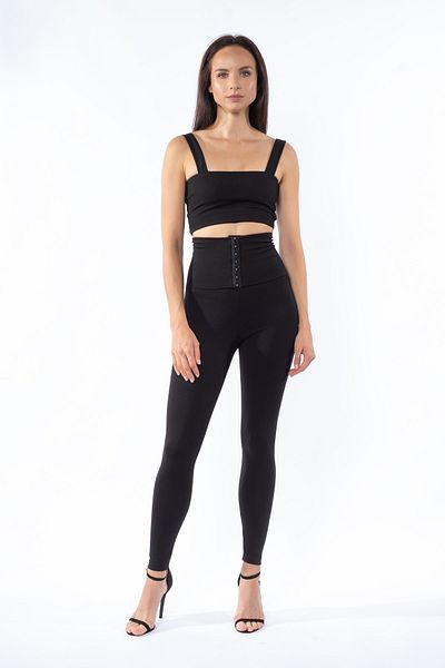 Grenj Fashion Black Corset-Look Agraffiti Winter Knitted Tights