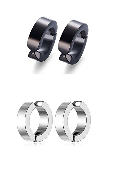 TREND COLLECTİON 2 Çift Unisex Sıkıştırmalı Unısex Deliksiz Çelik Halka Küpe