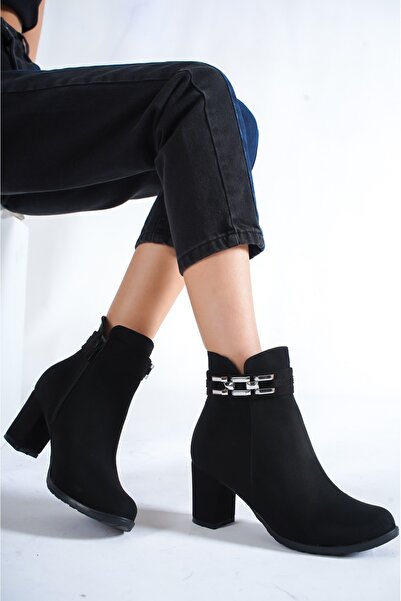 Weynes Černý semišový dámský prstenový řetízek 7 cm boty na podpatku Botie Wsb10112