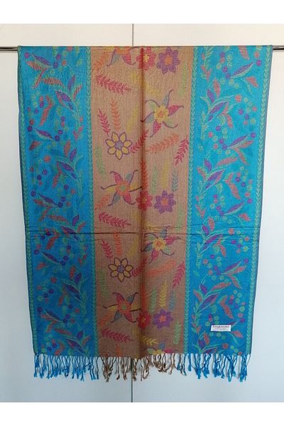 Butik Tülin Unisex Authentic Acrylic Multi-Colored Patterned Soild Textured Tasseled Soft Shawl Made in India