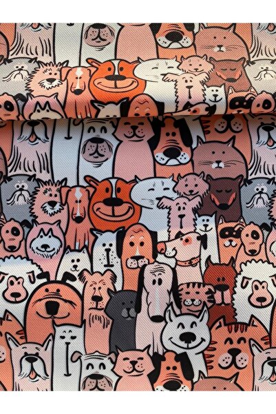 Favor Kedi Köpek Desenli Dijital Baskılı Kumaş Fvr-1133