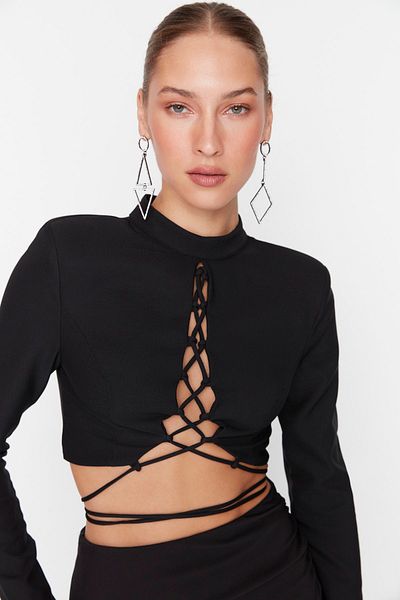 Trendyol Collection Fekete nyakkendő részletesen szövött melltartó TPRAW23BS00019