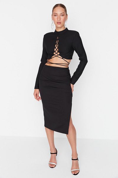 Trendyol Collection Fekete nyakkendő részletesen szövött melltartó TPRAW23BS00019