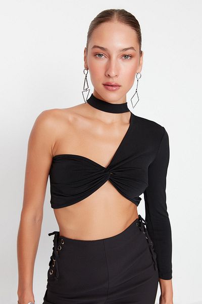 Trendyol Collection Fekete Crop Kötött Bustier TPRAW23BS00054
