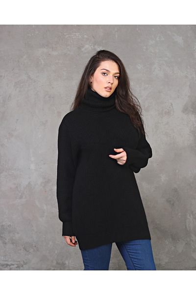 Fanori Woman Pulover de damă negru cu gât tricotat