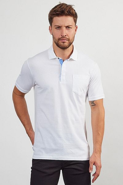 ENQUE Tricou alb de bază pentru bărbați, cu buzunare, cu închidere cu capse
