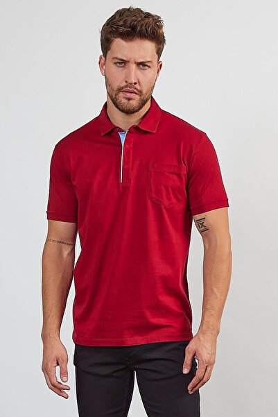 ENQUE تي شيرت رجالي أساسي ذو رقبة بولو باللون العنابي