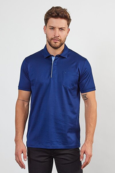 ENQUE تي شيرت رجالي أساسي ذو رقبة بولو باللون الأزرق الداكن