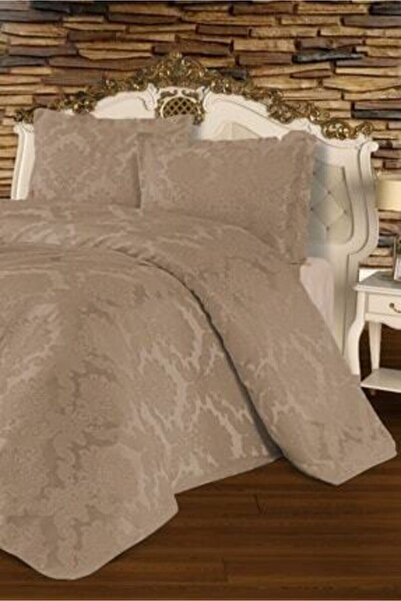 Çeyizci Yatak Örtüsü Çift Kişilik Jakarlı - Hercai Cappucino