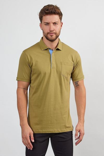 ENQUE تي شيرت رجالي ذو جيب أساسي وأزرار كبس ورقبة بولو