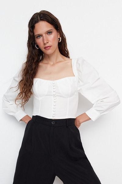Trendyol Collection Ecru μπλούζα με μανίκια με μπαλόνι - Limited Edition TWOAW22BZ0483