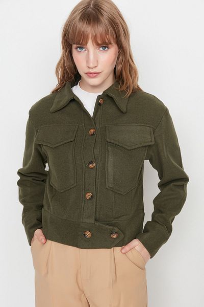 Trendyol Collection Khaki Pocket Detailed Buttoned Crop Woven Jacket Twoaw21Ce0020