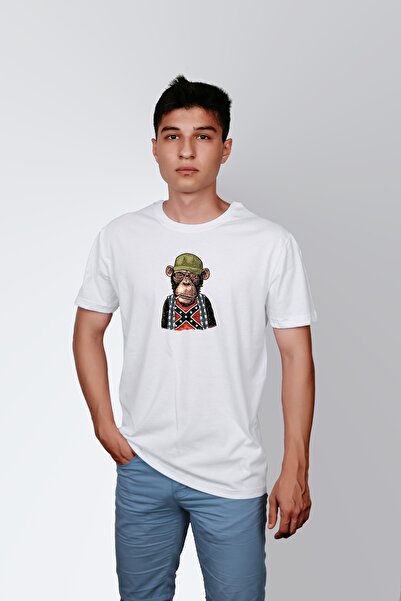 ErTaPassage Monkey Smokes cu imprimeu Standard tricou pentru bărbați, alb, T5...