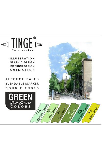 Tinge Marker Pen 6-Piece Green Color Set