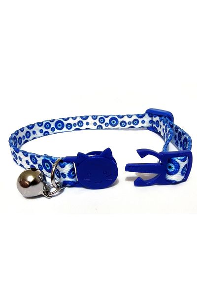 Ayz Aksesuar Safety Click Cat Collar with Evil Eye Bead Pattern, Handmade Special Production
