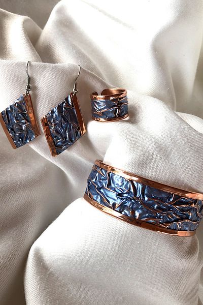 Miray hediyelik Gemlik Color Copper Bracelet & Ring & Earring Set